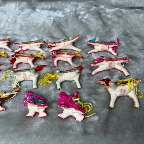 Vintage Hand Embroidered Stuffed Elephant & Horse Holiday Ornaments Lot of 19 - Picture 3 of 12